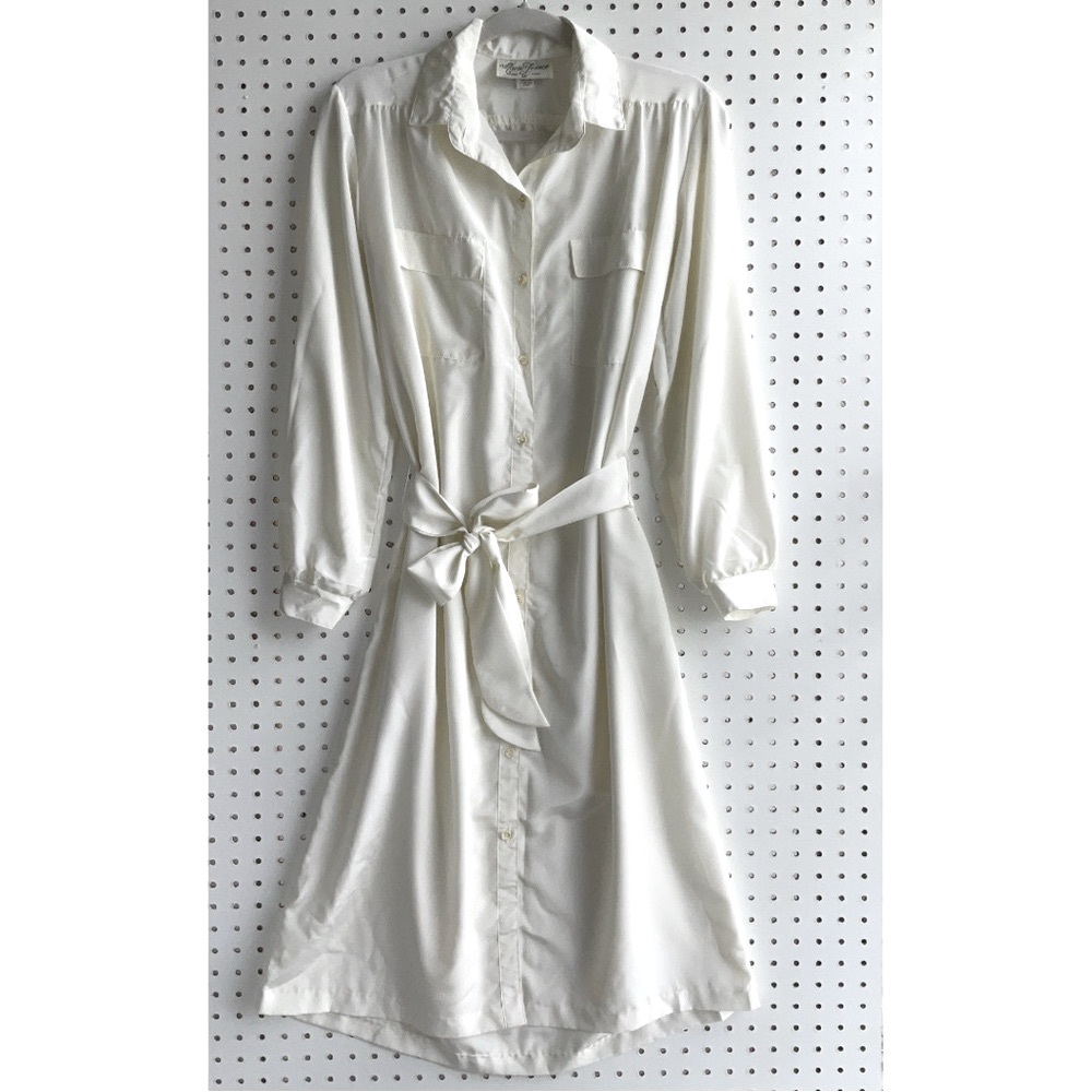 Vintage Marie France Palace Silk Shirt Dress Size Medium Ivory Long Sleeve